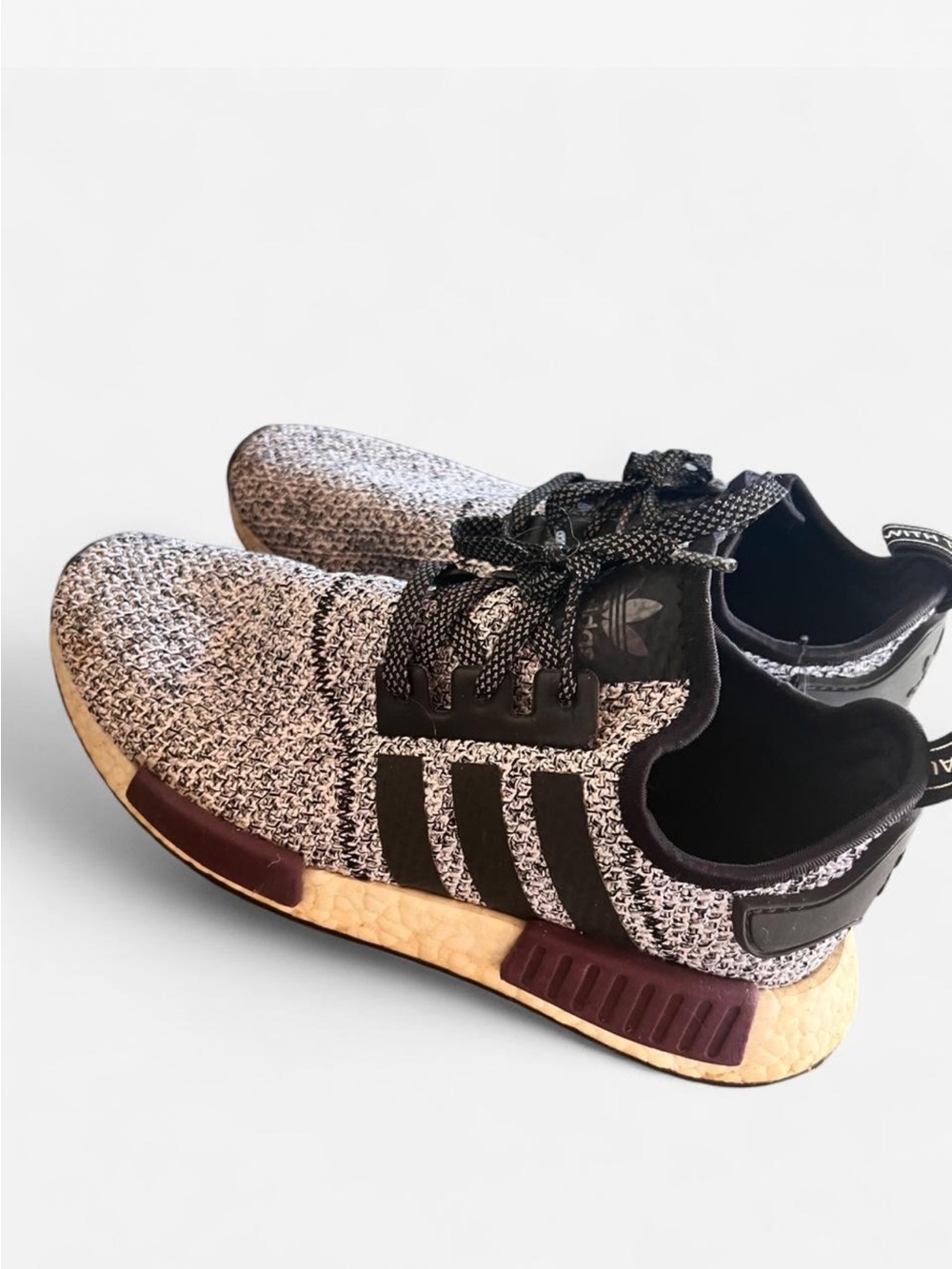 adidas Women’s Black & White Knit Athletic Sneakers with Maroon Accents